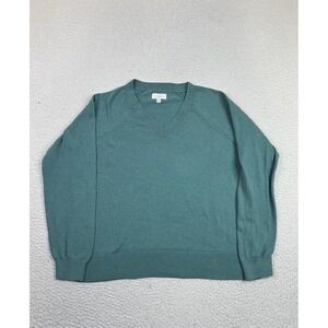 Lucky Brand Sweater Womens Small Green V Neck Raglan Knit Pullover Cotton Blend